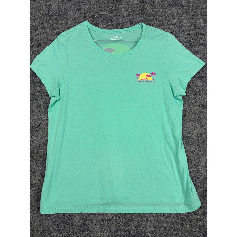 Vineyard Vines Womens Large Green Pima Cotton Beach Sunset Graphic T-Shirt